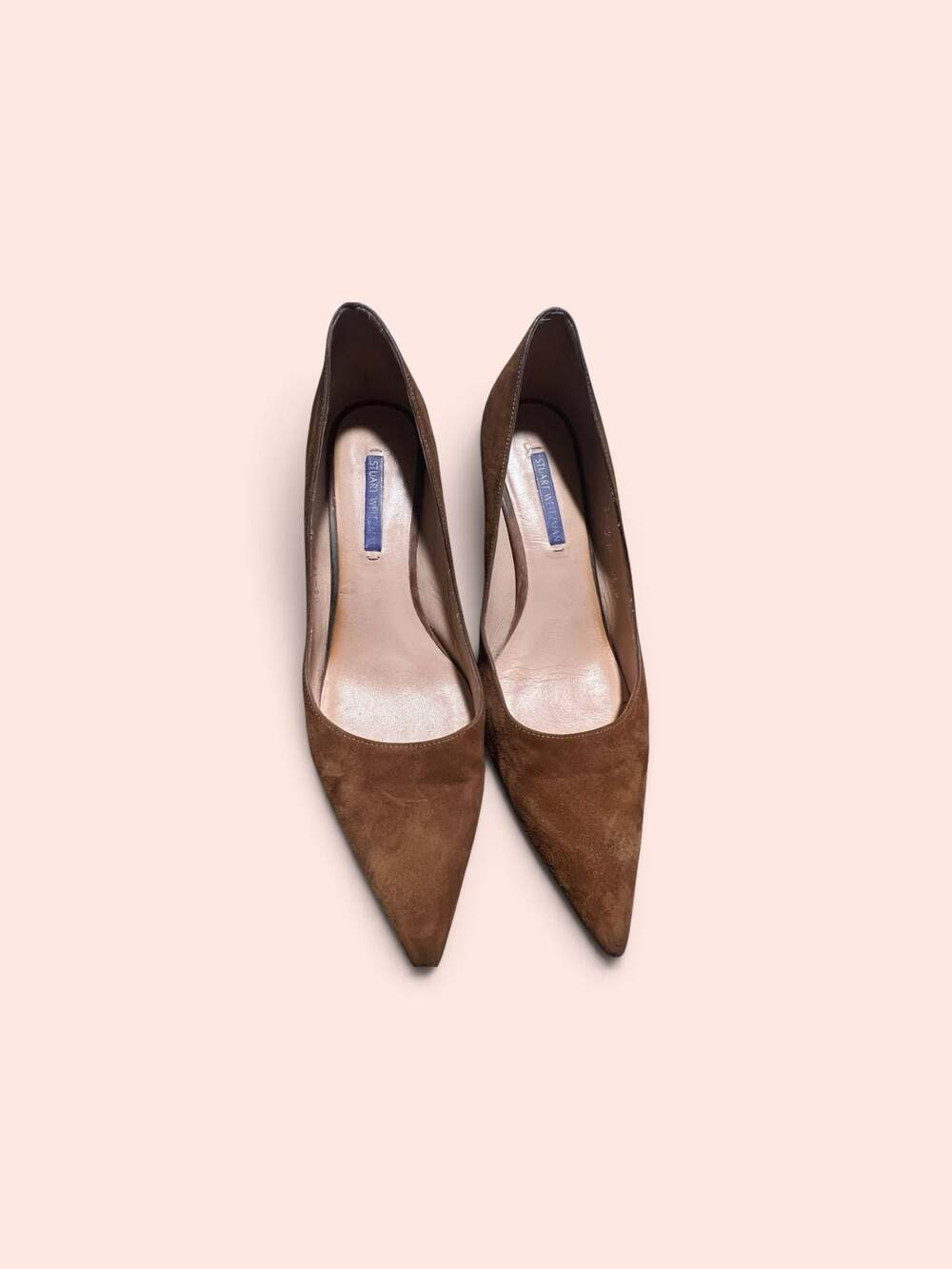 Stuart Weitzman Brown Suede Pointed-Toe Block Heel Pumps